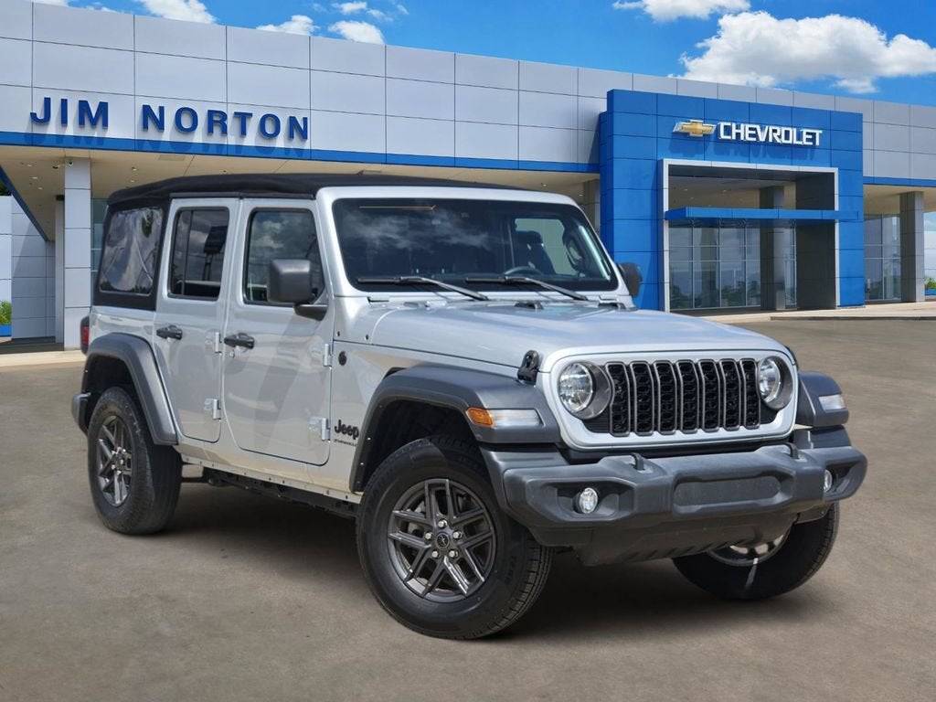 2024 Jeep Wrangler Sport S in Silver — front three-quarter view