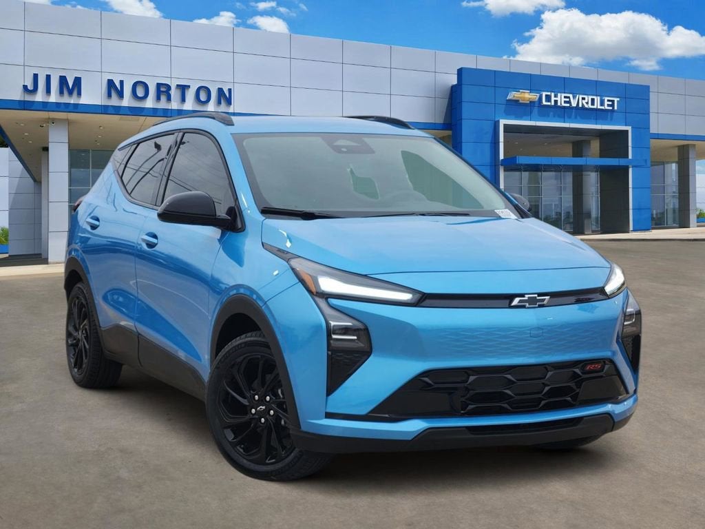 2027 Chevrolet Bolt RS in Marina Blue Metallic — front three-quarter view