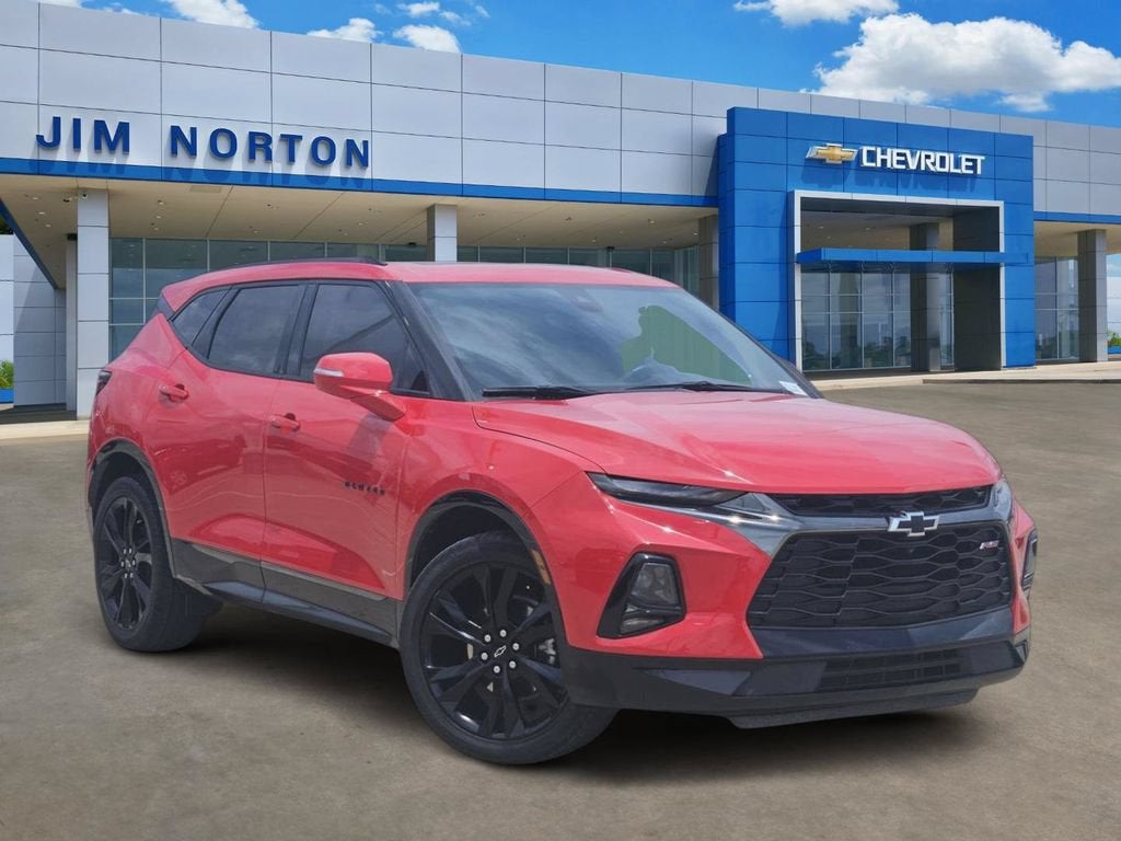 2021 Chevrolet Blazer RS in Red Hot — front three-quarter view